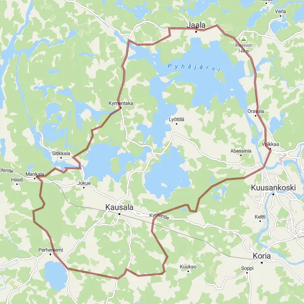 Map miniature of "Jaala Loop - Forested Gravel Adventure" cycling inspiration in Etelä-Suomi, Finland. Generated by Tarmacs.app cycling route planner