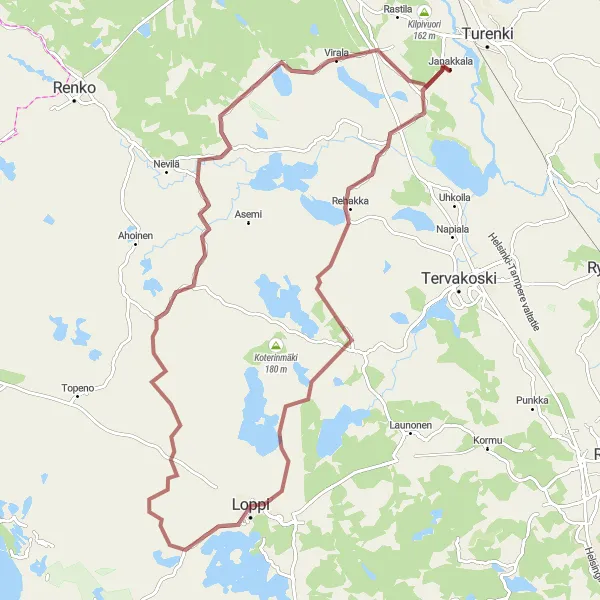 Map miniature of "Loppi Gravel Adventure" cycling inspiration in Etelä-Suomi, Finland. Generated by Tarmacs.app cycling route planner