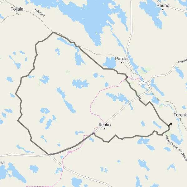 Map miniature of "Hakoisten Kartano to Oravala Road Scenic Route" cycling inspiration in Etelä-Suomi, Finland. Generated by Tarmacs.app cycling route planner