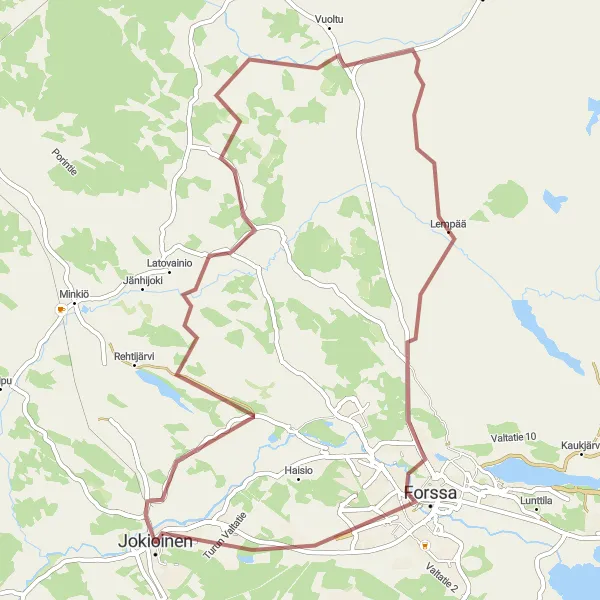 Karttaminiaatyyri "Latovainio - Forssa - Jokioinen" pyöräilyinspiraatiosta alueella Etelä-Suomi, Finland. Luotu Tarmacs.app pyöräilyreittisuunnittelijalla