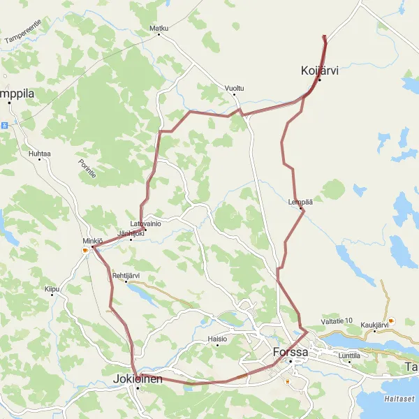Map miniature of "Jänhijoki Gravel Ride" cycling inspiration in Etelä-Suomi, Finland. Generated by Tarmacs.app cycling route planner