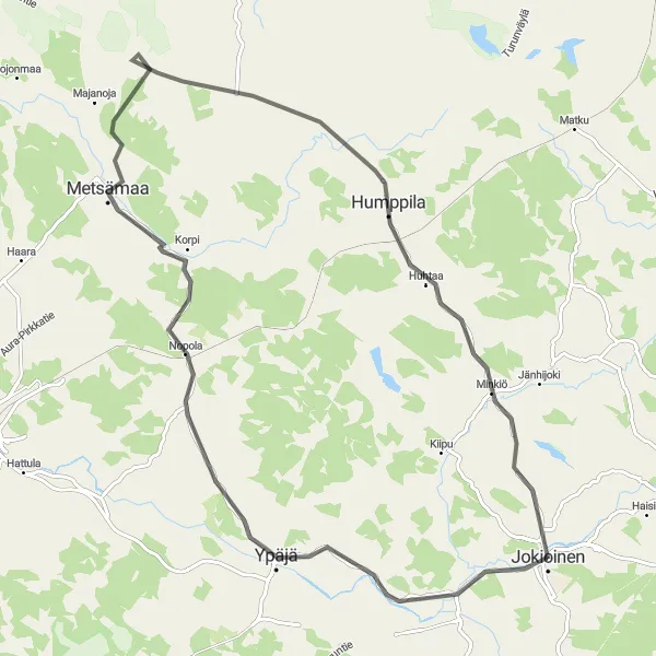 Map miniature of "The Fields and Forests of Etelä-Suomi" cycling inspiration in Etelä-Suomi, Finland. Generated by Tarmacs.app cycling route planner