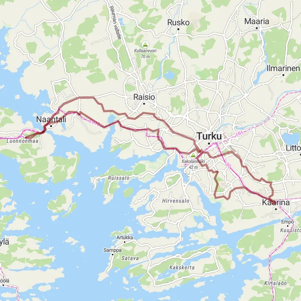 Map miniature of "Kaarina-Kaarina Gravel Adventure" cycling inspiration in Etelä-Suomi, Finland. Generated by Tarmacs.app cycling route planner