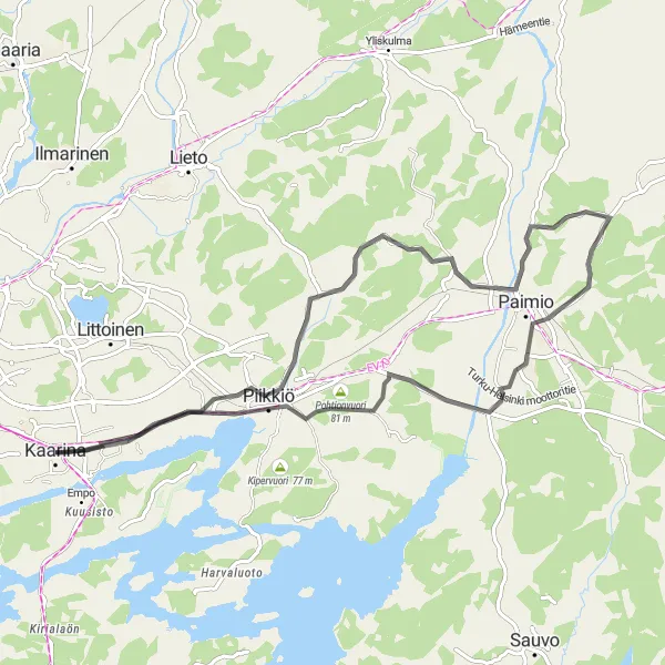 Map miniature of "Piikkiö-Paimio Loop" cycling inspiration in Etelä-Suomi, Finland. Generated by Tarmacs.app cycling route planner