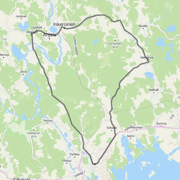 Map miniature of "Scenic Karhula Ride" cycling inspiration in Etelä-Suomi, Finland. Generated by Tarmacs.app cycling route planner
