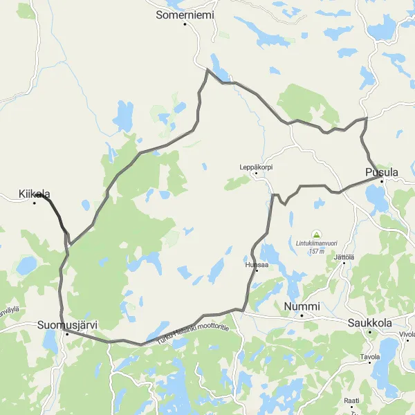 Map miniature of "Kiikala - Suomusjärvi - Rotomänty Loop" cycling inspiration in Etelä-Suomi, Finland. Generated by Tarmacs.app cycling route planner