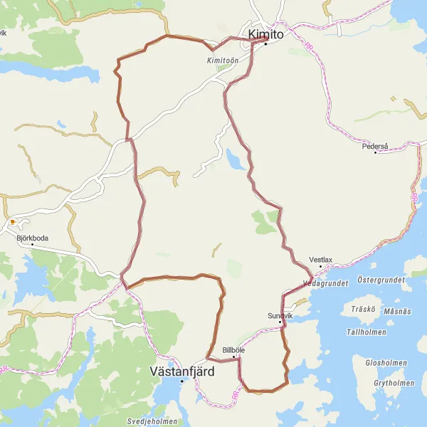 Map miniature of "Gravel Adventure to Nivelax" cycling inspiration in Etelä-Suomi, Finland. Generated by Tarmacs.app cycling route planner