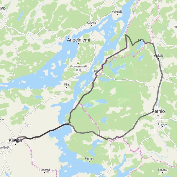 Map miniature of "Kimito - Reku Loop" cycling inspiration in Etelä-Suomi, Finland. Generated by Tarmacs.app cycling route planner