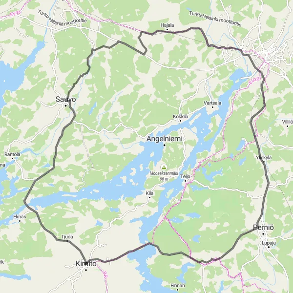 Karttaminiaatyyri "Sauvo - Hajala - Halikon rautatieasema - Ylhäisi - Yliskylä - Ylönkylä - Reku reitti (Maantiepyöräily)" pyöräilyinspiraatiosta alueella Etelä-Suomi, Finland. Luotu Tarmacs.app pyöräilyreittisuunnittelijalla