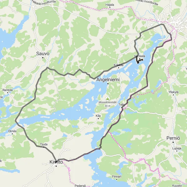 Map miniature of "Halikko Challenge" cycling inspiration in Etelä-Suomi, Finland. Generated by Tarmacs.app cycling route planner