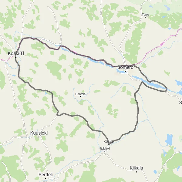 Map miniature of "Koski Tl to Mäntypirtti Loop" cycling inspiration in Etelä-Suomi, Finland. Generated by Tarmacs.app cycling route planner