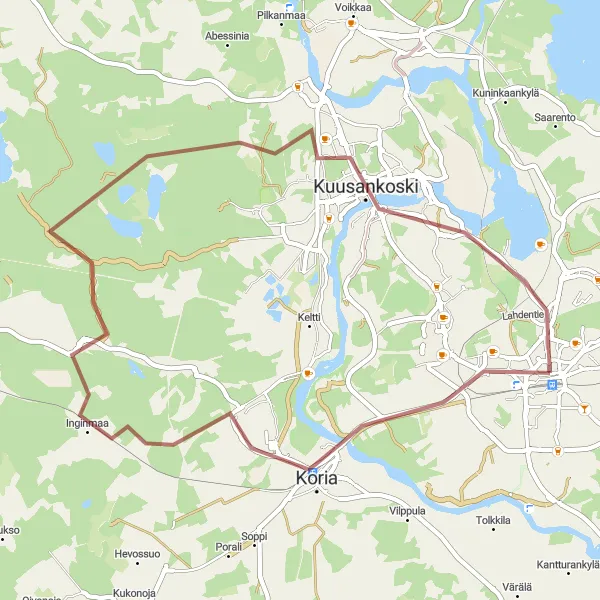 Map miniature of "Gravel Escape: Explore Kouvola's Surroundings" cycling inspiration in Etelä-Suomi, Finland. Generated by Tarmacs.app cycling route planner