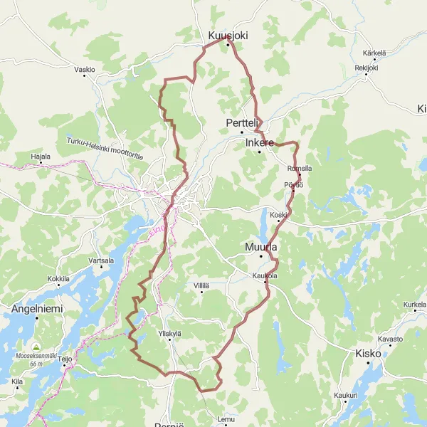 Map miniature of "Exploring Salo Gravel Ride" cycling inspiration in Etelä-Suomi, Finland. Generated by Tarmacs.app cycling route planner