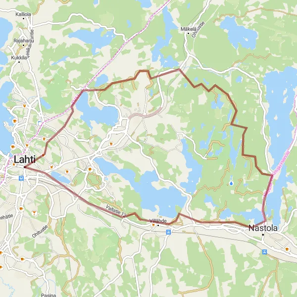 Map miniature of "The Gravel Adventure" cycling inspiration in Etelä-Suomi, Finland. Generated by Tarmacs.app cycling route planner