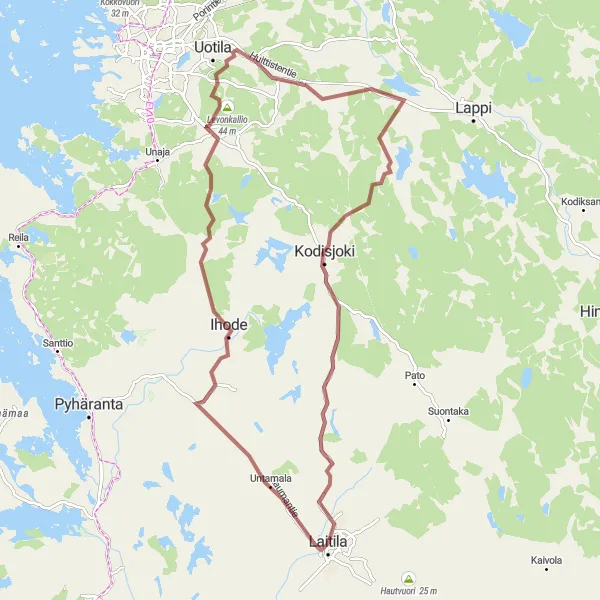 Map miniature of "Gravel Adventure in Laitila" cycling inspiration in Etelä-Suomi, Finland. Generated by Tarmacs.app cycling route planner