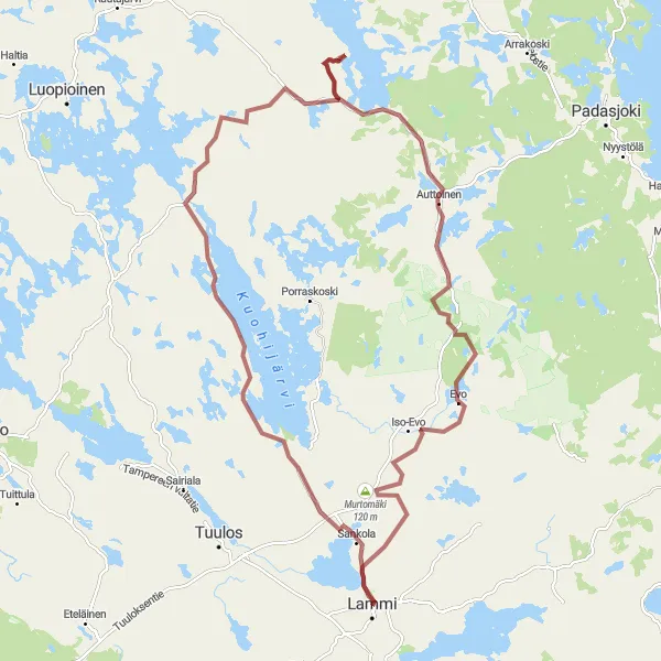 Map miniature of "Evo Gravel Adventure" cycling inspiration in Etelä-Suomi, Finland. Generated by Tarmacs.app cycling route planner