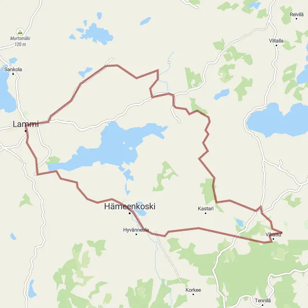 Map miniature of "Lammi to Pääjärvi Gravel Route" cycling inspiration in Etelä-Suomi, Finland. Generated by Tarmacs.app cycling route planner