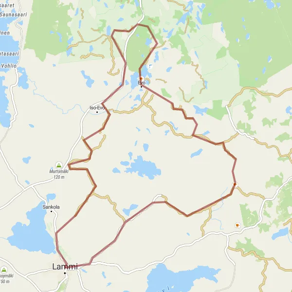 Map miniature of "Hauhiala Gravel Loop" cycling inspiration in Etelä-Suomi, Finland. Generated by Tarmacs.app cycling route planner