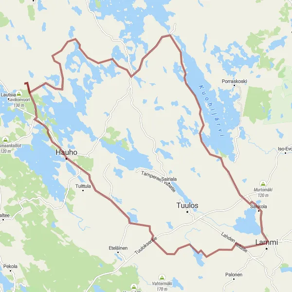 Map miniature of "Lammi to Torvoila Gravel Route" cycling inspiration in Etelä-Suomi, Finland. Generated by Tarmacs.app cycling route planner