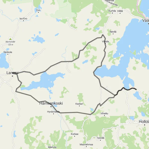 Map miniature of "Viitaila Road Cycling Loop" cycling inspiration in Etelä-Suomi, Finland. Generated by Tarmacs.app cycling route planner