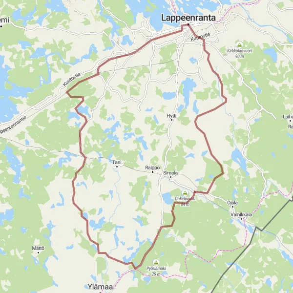 Map miniature of "Gravel Adventure to Kourula" cycling inspiration in Etelä-Suomi, Finland. Generated by Tarmacs.app cycling route planner