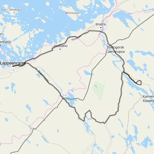 Map miniature of "Lappeenranta to Fortress Loop" cycling inspiration in Etelä-Suomi, Finland. Generated by Tarmacs.app cycling route planner