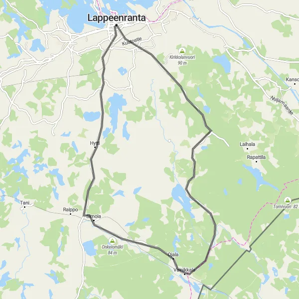 Karttaminiaatyyri "Taianomainen Taikinamäki" pyöräilyinspiraatiosta alueella Etelä-Suomi, Finland. Luotu Tarmacs.app pyöräilyreittisuunnittelijalla