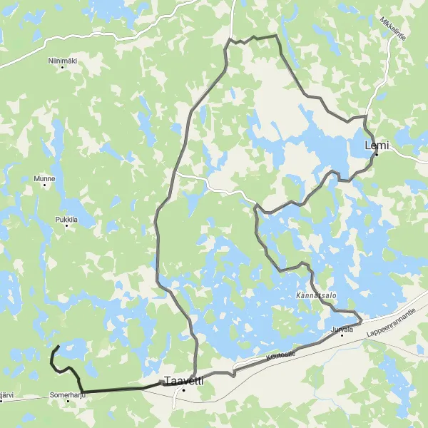 Map miniature of "Road to Taavetin linnoitus" cycling inspiration in Etelä-Suomi, Finland. Generated by Tarmacs.app cycling route planner