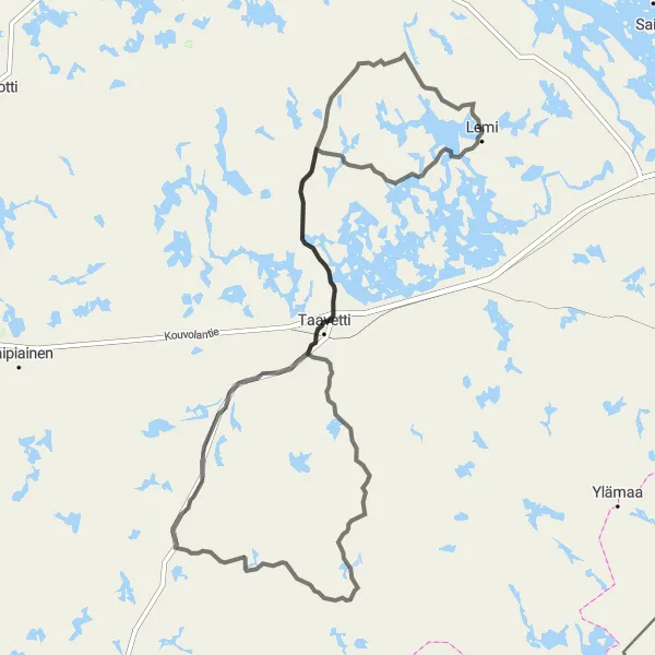 Map miniature of "Taavetti Adventure: A Scenic Road Cycling Experience" cycling inspiration in Etelä-Suomi, Finland. Generated by Tarmacs.app cycling route planner