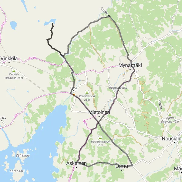 Map miniature of "Askainen Loop" cycling inspiration in Etelä-Suomi, Finland. Generated by Tarmacs.app cycling route planner