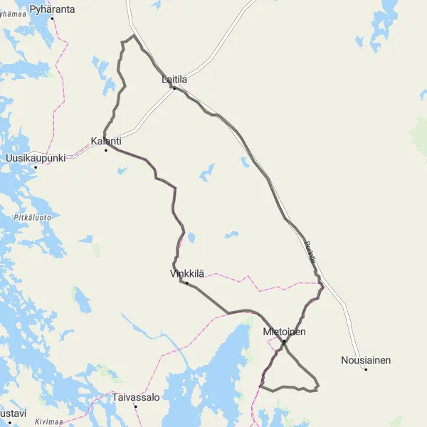 Map miniature of "Mynämäki Adventure" cycling inspiration in Etelä-Suomi, Finland. Generated by Tarmacs.app cycling route planner