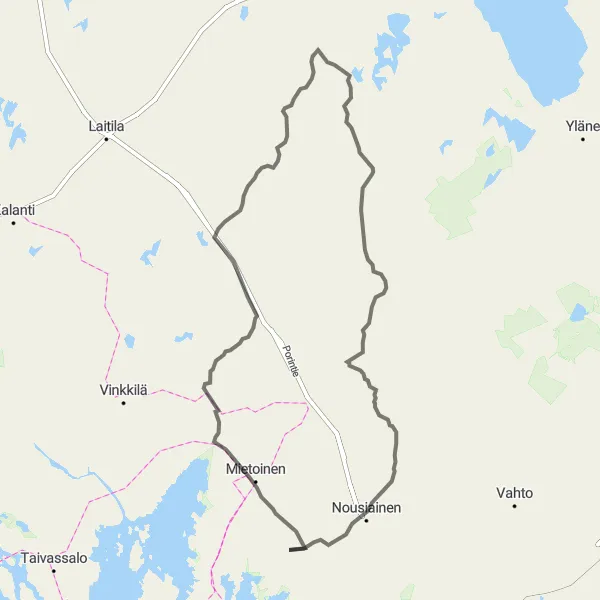 Map miniature of "Nouisainen Challenge" cycling inspiration in Etelä-Suomi, Finland. Generated by Tarmacs.app cycling route planner