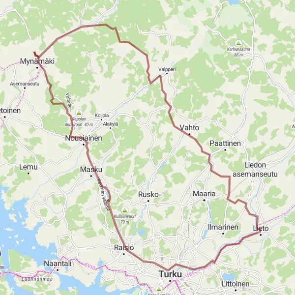 Map miniature of "Scenic Countryside Gravel Ride" cycling inspiration in Etelä-Suomi, Finland. Generated by Tarmacs.app cycling route planner
