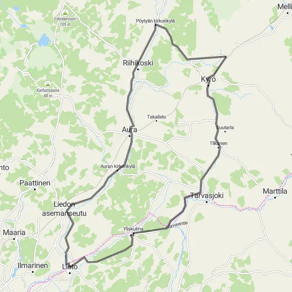 Map miniature of "Lieto Historical Journey" cycling inspiration in Etelä-Suomi, Finland. Generated by Tarmacs.app cycling route planner