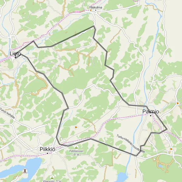 Map miniature of "Paimio Countryside Ride" cycling inspiration in Etelä-Suomi, Finland. Generated by Tarmacs.app cycling route planner