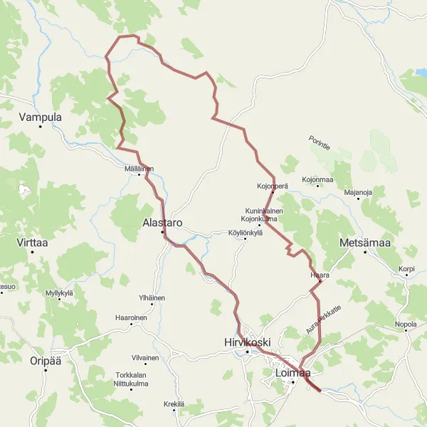 Map miniature of "The Gravel Adventure" cycling inspiration in Etelä-Suomi, Finland. Generated by Tarmacs.app cycling route planner