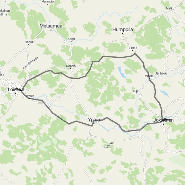 Map miniature of "The Minkiö Loop" cycling inspiration in Etelä-Suomi, Finland. Generated by Tarmacs.app cycling route planner