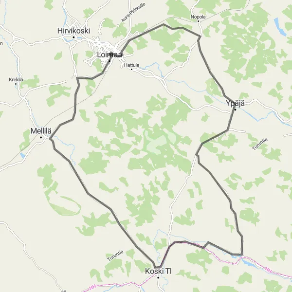 Map miniature of "The Koski Tl Route" cycling inspiration in Etelä-Suomi, Finland. Generated by Tarmacs.app cycling route planner