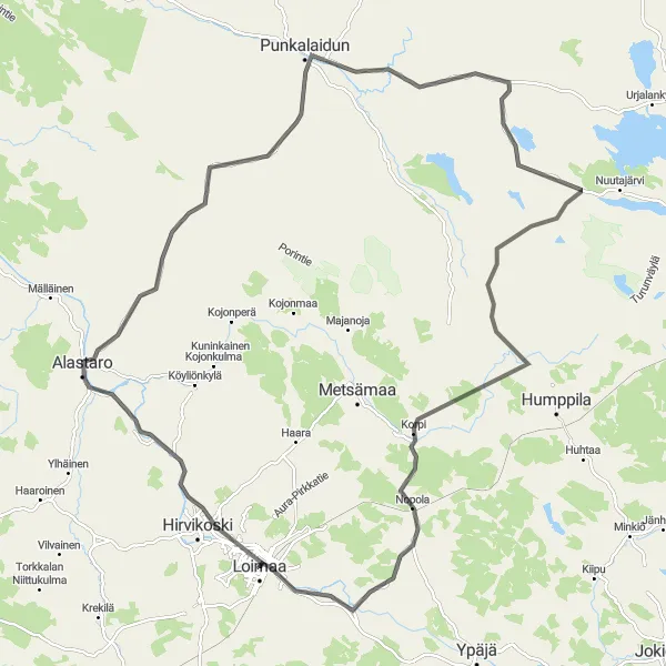 Map miniature of "The Punkalaidun Adventure" cycling inspiration in Etelä-Suomi, Finland. Generated by Tarmacs.app cycling route planner