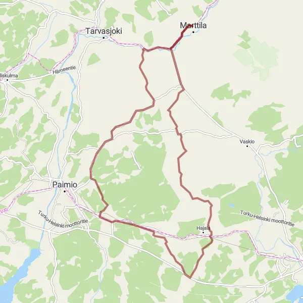 Map miniature of "Marttila - Hajala" cycling inspiration in Etelä-Suomi, Finland. Generated by Tarmacs.app cycling route planner