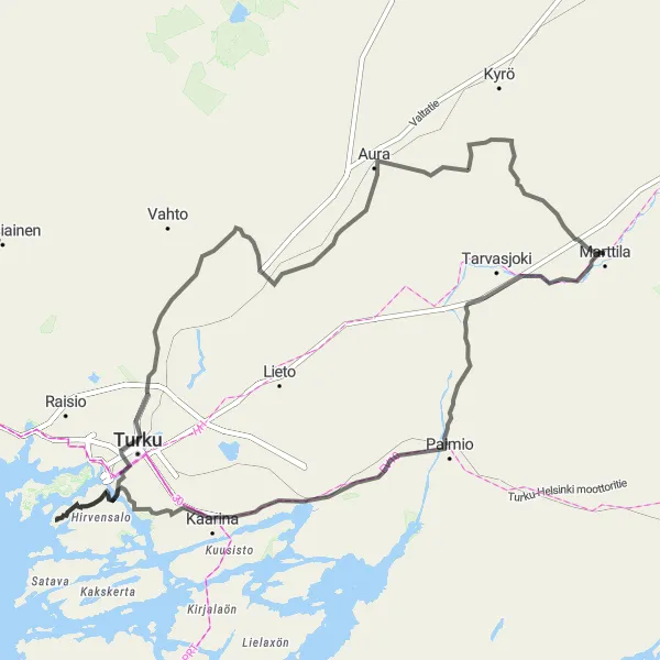 Map miniature of "Marttila - Laukkavuori" cycling inspiration in Etelä-Suomi, Finland. Generated by Tarmacs.app cycling route planner