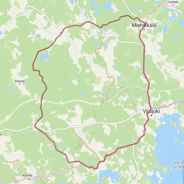 Map miniature of "Ravijoki and Pitkäkoski" cycling inspiration in Etelä-Suomi, Finland. Generated by Tarmacs.app cycling route planner