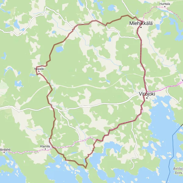 Karttaminiaatyyri "Virojoki ja Pitkäkoski kierros" pyöräilyinspiraatiosta alueella Etelä-Suomi, Finland. Luotu Tarmacs.app pyöräilyreittisuunnittelijalla