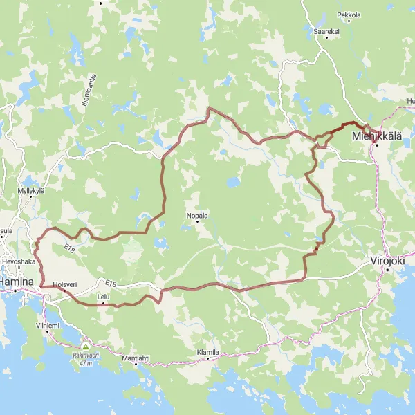 Map miniature of "Kylmälä and Tallinmäki" cycling inspiration in Etelä-Suomi, Finland. Generated by Tarmacs.app cycling route planner