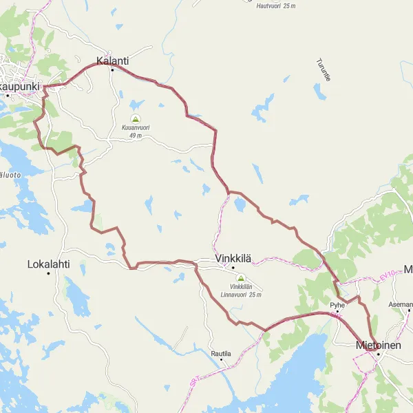 Map miniature of "Gravel Wilderness" cycling inspiration in Etelä-Suomi, Finland. Generated by Tarmacs.app cycling route planner