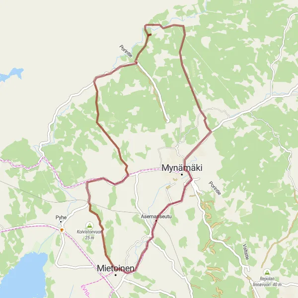 Map miniature of "Gravel Adventure" cycling inspiration in Etelä-Suomi, Finland. Generated by Tarmacs.app cycling route planner