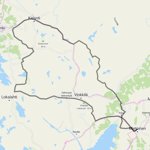 Map miniature of "Mietoinen Loop Cycling Route" cycling inspiration in Etelä-Suomi, Finland. Generated by Tarmacs.app cycling route planner