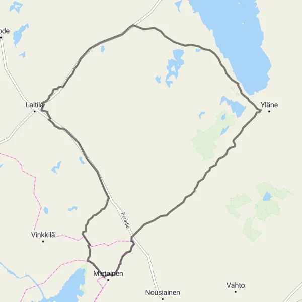 Map miniature of "Hinnerjoki Scenic Loop" cycling inspiration in Etelä-Suomi, Finland. Generated by Tarmacs.app cycling route planner