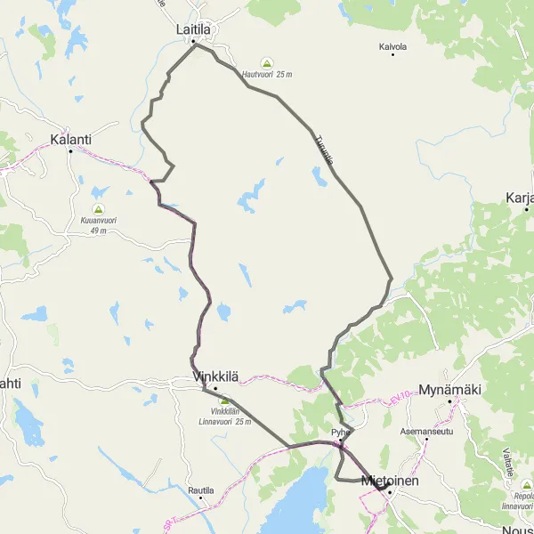 Karttaminiaatyyri "Pyheen polku" pyöräilyinspiraatiosta alueella Etelä-Suomi, Finland. Luotu Tarmacs.app pyöräilyreittisuunnittelijalla