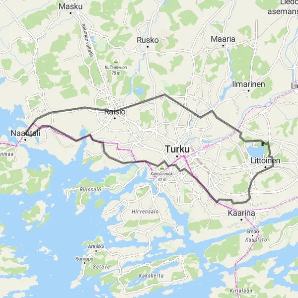 Map miniature of "Raisio to Turku Adventure" cycling inspiration in Etelä-Suomi, Finland. Generated by Tarmacs.app cycling route planner